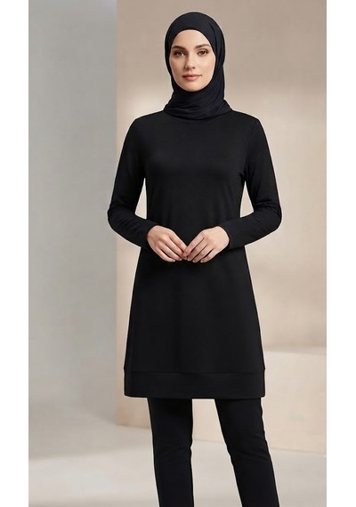 Stormwear Basic Uzun Kollu Tesettür Tunik Likralı Rahat Kalıp Günlük Siyah