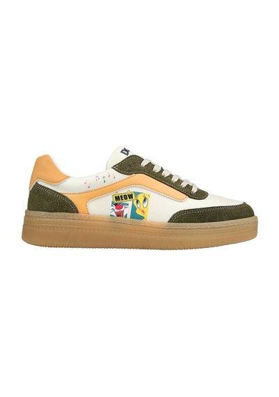 Kadın Vegan Deri Krem Sneakers - Warner Bros Looney Tunes Sylvester And Tweety Tasarım Çok Renkli