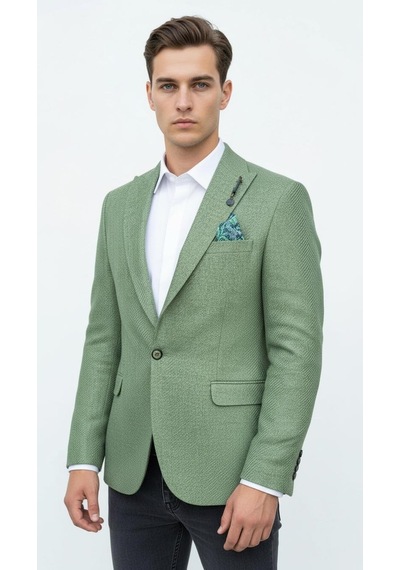 Plus Scorpion Erkek Dokulu Kumaş Slim Fit Blazer Ceket Şık Modern Kesim Tek Düğmeli Yeşil