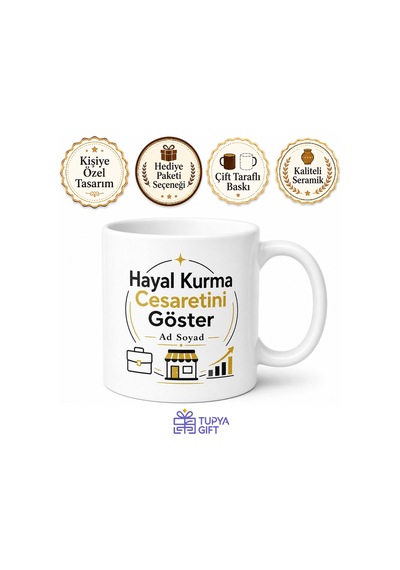 Hayal Kurma Cesaretini Göster Yazılı Küçük İşletme Sahibi İngilizce Çay Kupası Hediye Beyaz / Çok Renkli