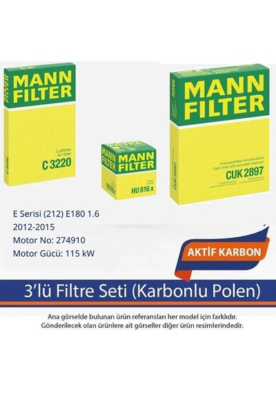 Netparset Mercedes E Serisi 212 E180 1.6 2012-2015 Mann 3'lü Filtre Seti Karbonlu Polen -274910