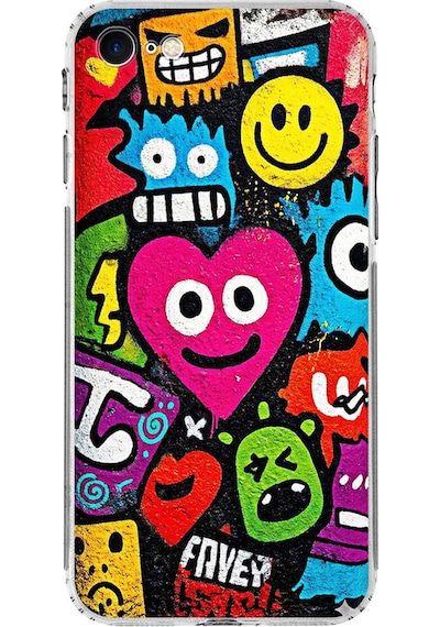 Apple Uyumlu iPhone 7 İle Grafiti Aşk Tasarımlı Şeffaf Silikon Kılıf Şeffaf