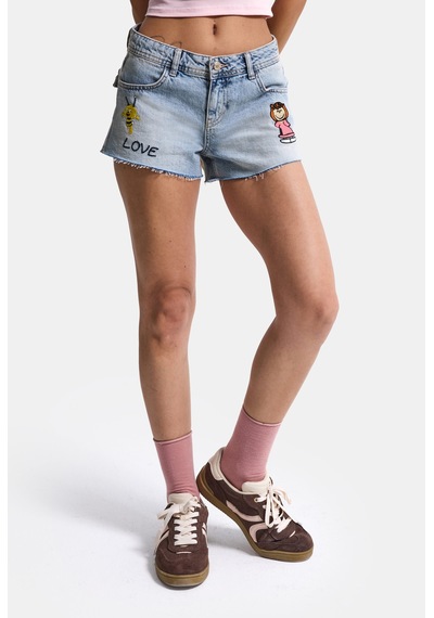Itsbasic Kadın Mavi 4s6-32 Mini Mom Nakış Desenli Tasarım Denim Şort
