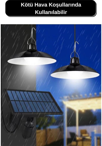 Solar 2 Ledli Ip65 Su Geçirmez Sarkıt Bahçe Aydınlatma Güneş Enerjili Kumandalı Led Işık