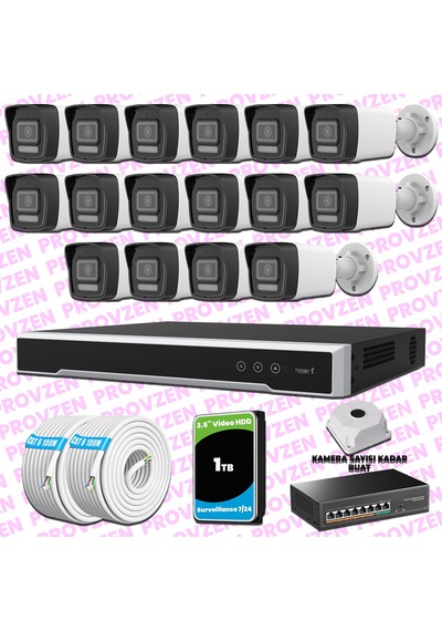 Provzen Hikvision 16 Kameralı Ip 1080p Colorvu Güvenlik Kamerası Mikrofonlu Olay Anında Bildirim