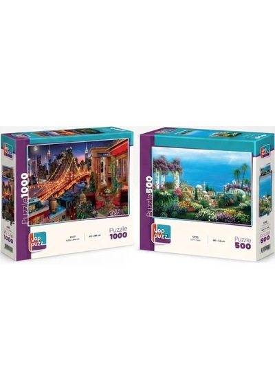 Işıklar Altında Ve Sahil Köyü İkili Set - 1000 + 500 Parça İkili Puzzle Seti