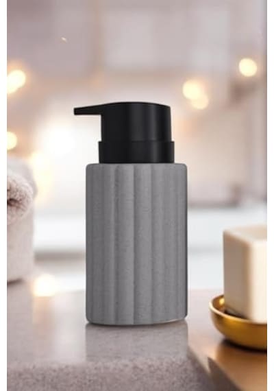 New Max Premium Serisi 300 Ml Sıvı Sabunluk Pompalı Seramik Sıvı Sabunluk Dispencer Gri 000 Açık Krem