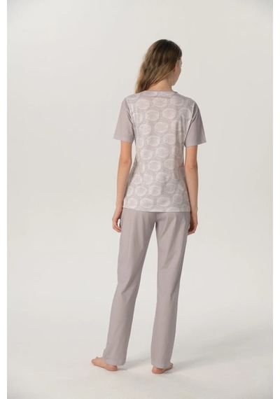 Pijadore Kadın Kısa Kol %100 Pamuklu Pijama Takımı Bej