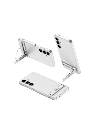 Galaxy S24 Kılıf Zore Kamera Korumalı Dikey Standlı Ays Kapak Gümüş