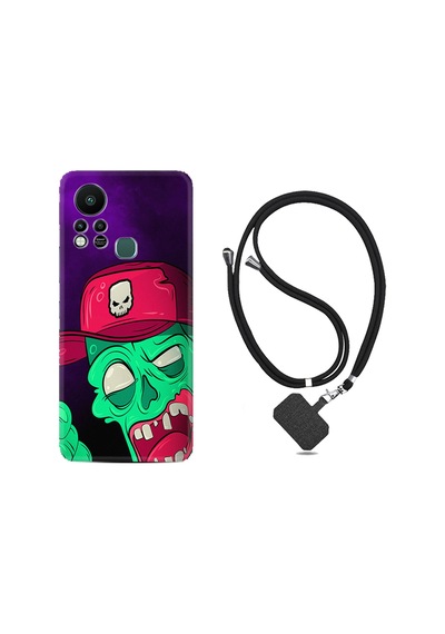 Infinix Hot 11S Kılıf İpli Boyun Askılı Desenli Silikon Green Face 1609