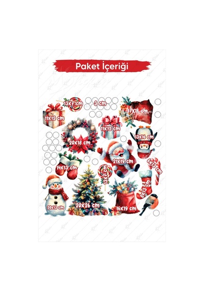 Eğlenceli Kardan Adam Penguen Ve Yeniyıl Ağacı Kış Konseptli Yılbaşı Süsü Sticker Seti Dijital Baskı