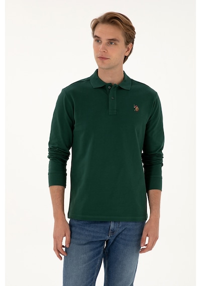 U.S. Polo Assn. Erkek Regular Fit Polo Yaka Koyu Yeşil Basic Sweatshirt 50313772-VR079