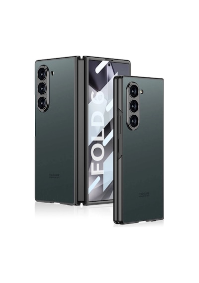 Samsung Uyumlu Galaxy Z Fold 6 Kılıf Titanyum Metal Tasarımlı Zore Kıpta Caz Kapak Gri-Yeşil
