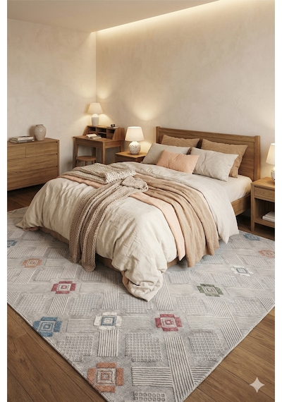 Villadia Home Textile Kaymaz Taban Modern Desen Halı Yolluk Leke Tutmaz Kolay Temizlenir Koridor Salon Yatak Mutfak Odası Vd4047multi Multi