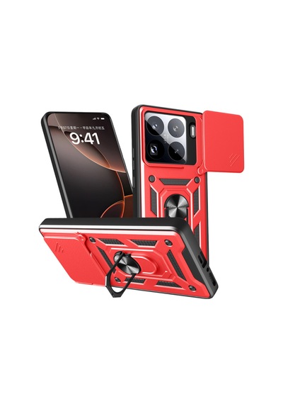 Xiaomi Mi 15 Pro Uyumlu Kılıf Pars Lens Yüzüklü Silikon - Kırmızı
