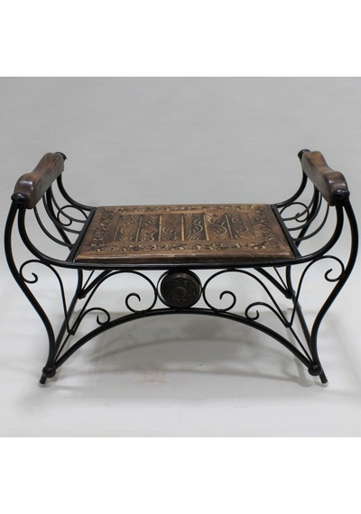 Eskitme Ahşap Ferforje Puf Tabure 64x31x43 Cm. Kna250 Eskitme Siyah