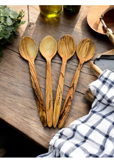 F&s Woodart 4 Adet 22 Cm Zeytin Ağacı Tahta Kaşık Yemek Çocuk Mama Sahan Kaşığı