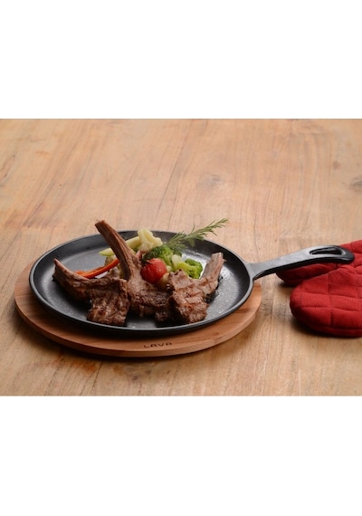 Lava Döküm Ahşap Altlıklı Krep. Pizza. Pankek Tavası  26 CM.