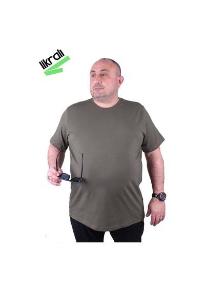 Moc Grande Mocgrande Erkek Büyük Beden Likralı Basic Sıfır Yaka Tişört 11160 Hakı Haki