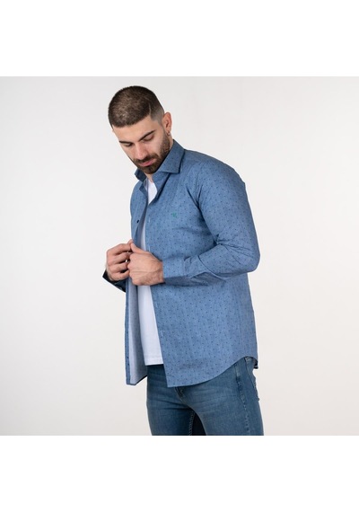 Ecer Slimfit Erkek Desenli Kot Gömlek