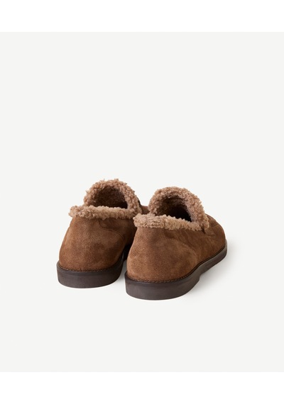 Yargıcı Kürklü Geniş Burunlu Süet Loafer 26kkay4053x 003 Kahverengi