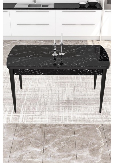 Canisa Kor Serisi 70x114 MDF Açılabilir Mutfak Masası Takımı Siyah Mermer Desen Masa 6 Füme Sandalye Canisa Kor Serisi 70x114 MDF Açılabilir Mutfak Masası Takımı Siyah Mermer Desen Masa 6 Füme Sandalye
