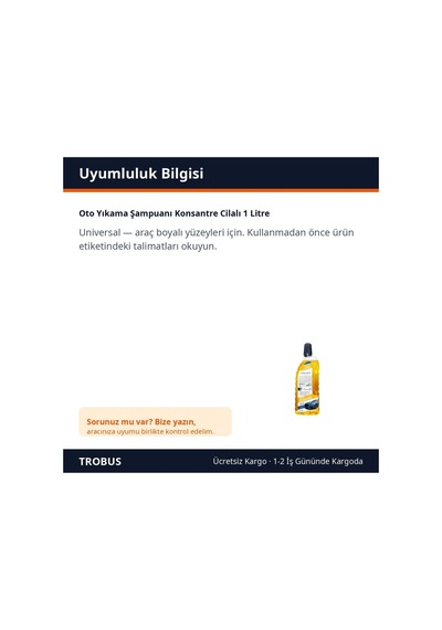 Trobus Oto Yıkama Şampuanı Konsantre Cilalı 1 Litre