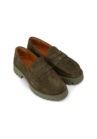 Deery Kadın Hakiki Süet Haki Loafer Ayakkabı - 02034zhakc02
