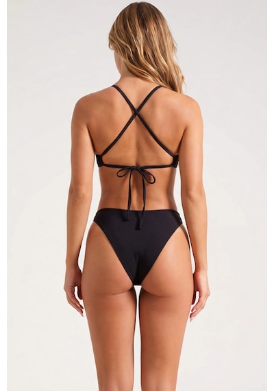 Benerly Kadın Bikini Takımı Bralette Yaka İnce Askılı Örme Kumaş Brazilia Siyah
