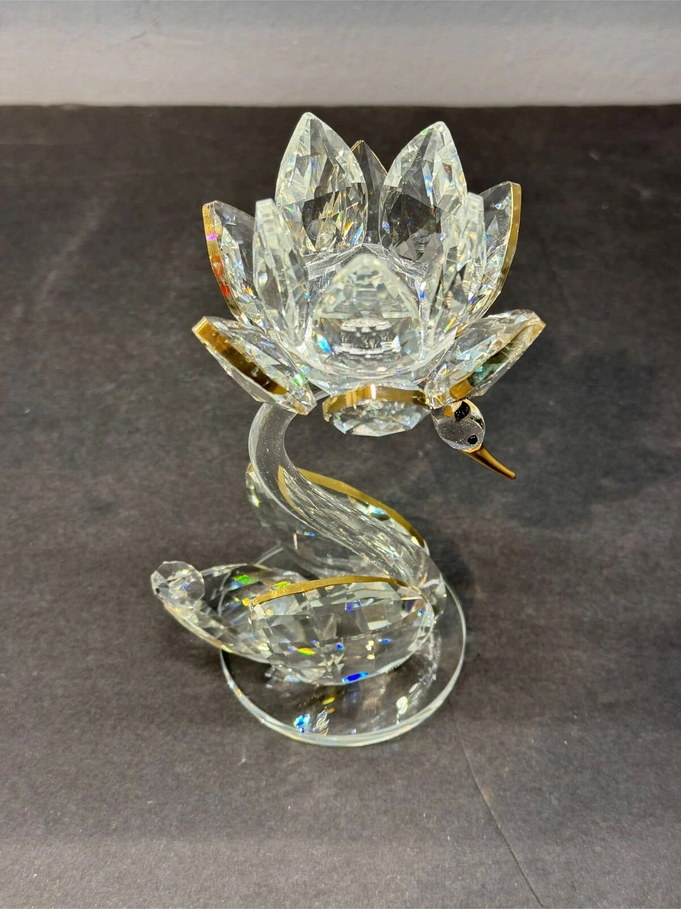 Dekoratif Kristal Cam Tekli Lotus Kuğulu Şamdan Gold