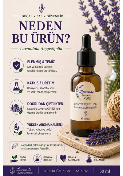 Lavande Lavanta Çiftliği Lavanta Yağı L.Angustifolia Cam Damlalıklı 50 ML