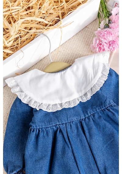 Baby Mod Fistolu Bebe Yaka %100 Pamuk Denim Kız Bebek Kot Tulum Mavi