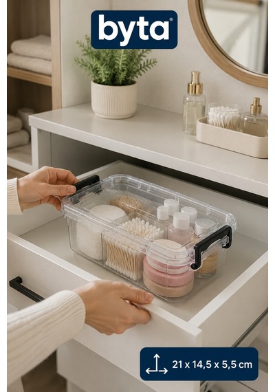 1,2 L Kilitli Kapaklı Çok Amaçlı Saklama Kabı Şeffaf Plastik Organizer Kutu Şeffaf