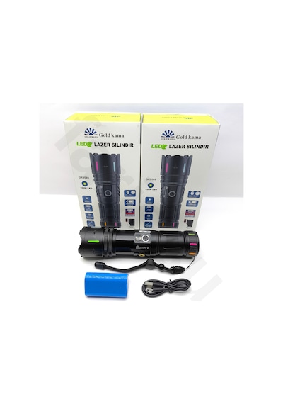 Gold Ka Ma Gk9589 Lazer Silindir El Feneri - 10000 Lümen, 2200 Metre Menzil, Powerbank Özellikli Siyah