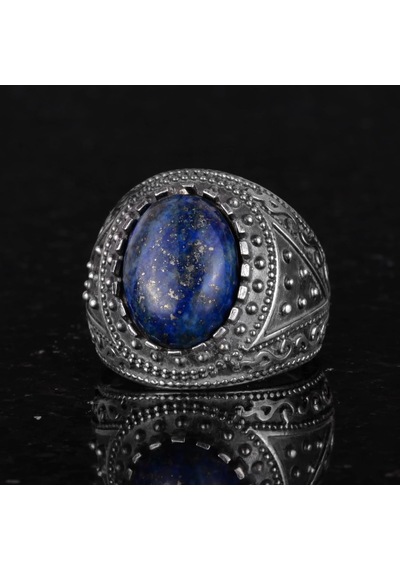 Gerçek Doğal Taş Yüzük, 925 Ayar Katı Gümüş Erkek Yüzüğü Lapis Lazuli Gümüş