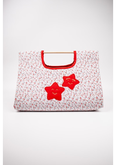 Fabric Craft Bag Borcam Taşıma Çantası Elyaf Dolgulu Yemek Taşıma Çantası Piknik Ve Fırın Kabı Kırmızı - Beyaz