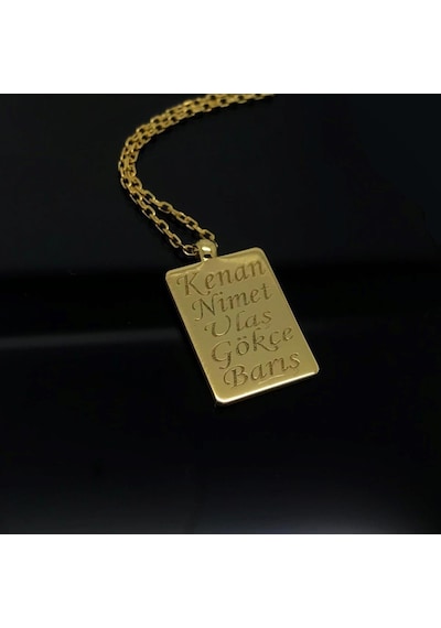 Gümüş İsimli Dikdörtgen Plaka Kolye Rose Gold