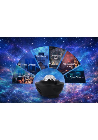 Samsung Uyumlu Galaxy Cover Projektör Bluetooth Hoperlör Sese Duyarlı Disko Parti Gece Lambası Tavan Aydınlatıcı