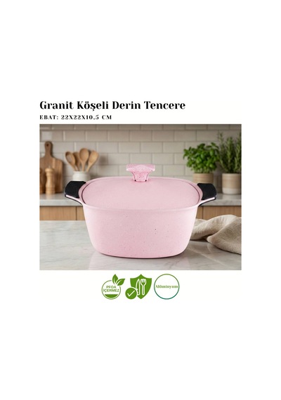 9 Parça Kare Granit Set Alüminyum Kapak - Pembe Pembe