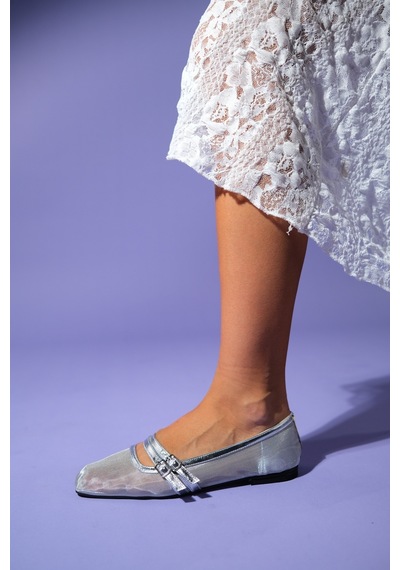 Luvishoes Luvi Shoes Moana Gümüş Fileli Kadın Babet Ayakkabı Gumus