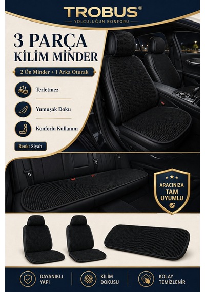 Hyundai Elantra 2016-2020 Üniversal Örme 3 Parça Minder Terletmez Kaymaz Taban Siyah