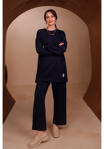 Balenbi Kadın Oysh Modal Kumaş Oversize 80 Cm Tunik Bol Paça Pantolon Tesettür Takım 1228 Lacivert Balenbi Kadın Oysh Modal Kumaş Oversize 80 Cm Tunik Bol Paça Pantolon Tesettür Takım 1228 Lacivert