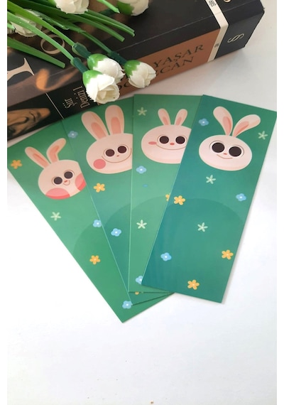 12'li Sevimli Tavşanlar Serisi Kitap Ayracı - Kalın Kuşe - 4,5x15