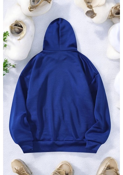 Baseball Baskılı Oversize Sweatshirt Mavi