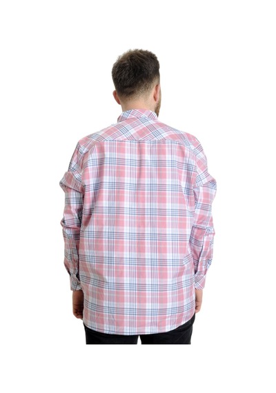 Mode Xl Büyük Beden Erkek Gömlek Ekose Uzun Kollu 23300 Koyu Pembe 001