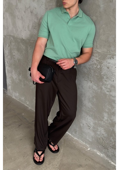 Erkek %100 Pamuk Düğmeli Polo Yaka T-shirt Yeşil