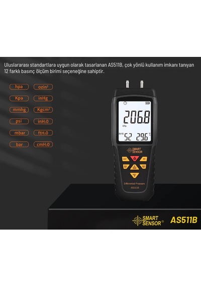 Smart Sensor As511b Dijital Fark Basınç Manometresi 29.9 Psı Diferansiyel Basınç Ölçümü