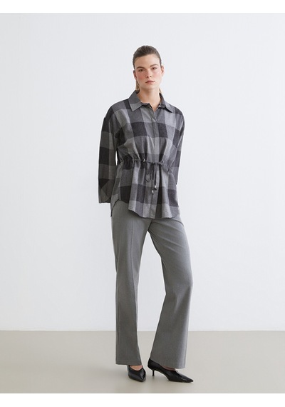 Lcwaıkıkı Classic Gri Ekose Oversize Kadın Gömlek