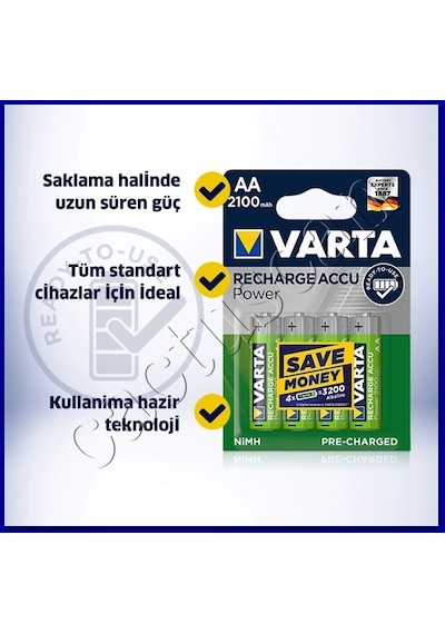 Varta Ready2USE 2100 mAh AA Şarj Edilebilen Pil 8'li + Saklama Kabı