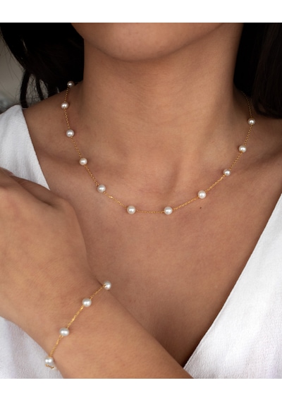 Doğan Diamond 925 Ayar Gümüş- Altın Kaplama İnci Bileklik Altın - Gümüş